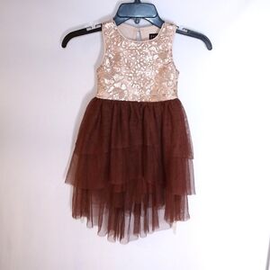LILT Sequins tulle dress, cream and brown, 4T